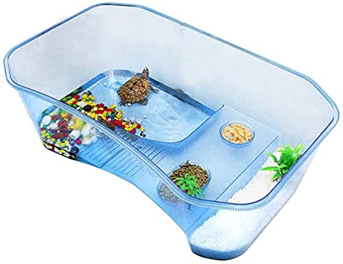 Tortuguera Grande 60 x 35,5 x 20 cm - Acuario para Tortugas con Isla para Tomar el Sol y Comer – Terrario de Tortugas de Agua Resistente y Ligero