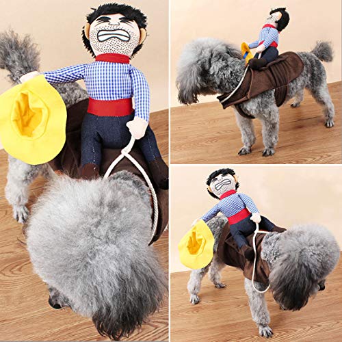 Toyvian Disfraz de Perro Cowboy Rider para Perros Ropa Estilo Caballero con Muñeca Y Sombrero para Disfraz de Mascota Día de Halloween