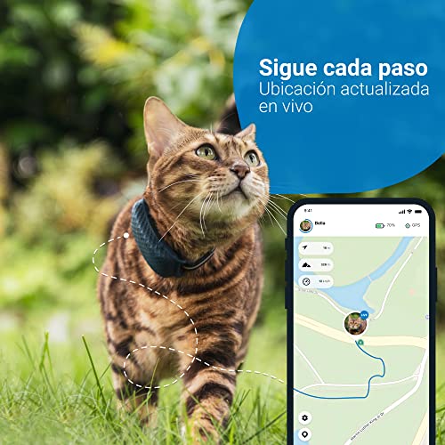 Tractive GPS CAT 4 (2022). Sigue cada paso en tiempo real con este GPS gatos. Sin límite de distancia. Seguimiento de Actividad. Con accesorio de sujeción al collar de color azul oscuro.