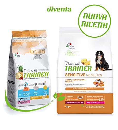 Trainer Natural Sensitive No Gluten - Pienso para Perros Medium-Maxi Junior-Puppy con Salmón y Cereales Integrales - 3kg