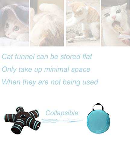 Túnel ligero plegable de 5 vías para gatos, con pompón y campanas, juguete interactivo para gatos, conejos pequeños, cachorros, hurones, cobayas