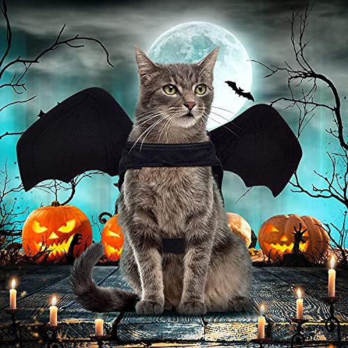 Tuofang Alas de murciélago de Mascota de Halloween, Disfraz de Murciélago para Gatos, con Pajarita para Mascotas, Ajustable Ropa de Murciélago del Mascotas, Apto para Cachorros y Gatitos Cosplay