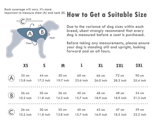 Ubest - Abrigo para perros (algodón acolchado, 3 colores, tamaño XS a 3XL)
