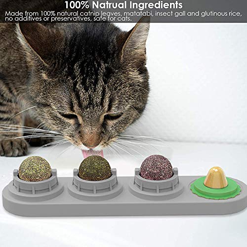 U/D Juguete de pelota de hierba gatera para lamer gatos, aperitivos naturales comestibles para gatos, juguete de pared para gatos