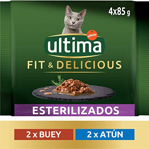 Ultima Comida Húmeda para Gatos con Buey y Atún, 12 x (4 x 85 gr), 4080g