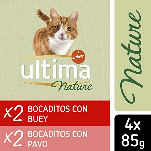 Ultima Nature Comida Húmeda para Gatos con Buey y Pavo, 13 Multipacks de 4 x 85 g, Total: 4.4 kg