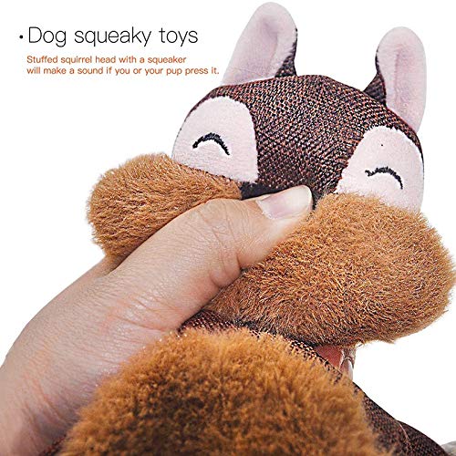 Uniqal Juguetes para perros sin relleno, para cachorros, juguetes para masticar perros chirriantes, juguete de peluche de ardilla con nudos de cuerda para perros pequeños