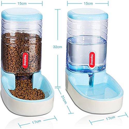 UniqueFit Pets Gatos Perros Riego automático y alimentador de Alimentos 3.8 L con 1 * dispensador de Agua y 1 * alimentador automático para Mascotas (B-Blue)