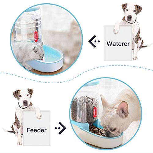 UniqueFit Pets Gatos Perros Riego automático y alimentador de Alimentos 3.8 L con 1 * dispensador de Agua y 1 * alimentador automático para Mascotas (B-Blue)