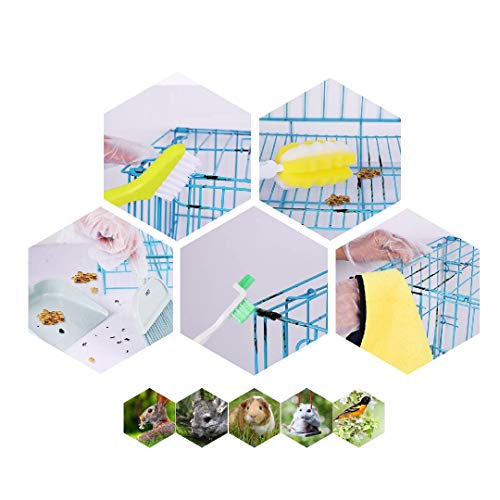 UNMOT Juego de limpieza de jaula para mascotas, 7 unidades con cepillo de limpieza, recogedor y escoba, esponja de espuma de tela de microfibra
