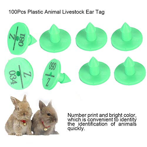 Uxsiya Etiqueta de Oreja, Etiqueta de Oreja de Animal Etiqueta de Oreja de Plástico Diseño Anti-caída Ligero Conveniente para Diferentes Animales(Verde)