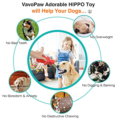 VavoPaw Juguete Hipopótamo Resistente Mordeduras para Perros, Cepillo Dientes Caucho Duradero Sonoro Limpieza Masticable Alimentador Fuga Juego Interractivo para Mascotas Medianos Grandes, Rojo