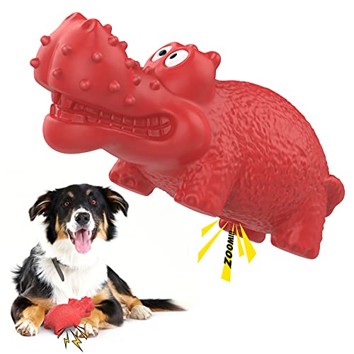 VavoPaw Juguete Hipopótamo Resistente Mordeduras para Perros, Cepillo Dientes Caucho Duradero Sonoro Limpieza Masticable Alimentador Fuga Juego Interractivo para Mascotas Medianos Grandes, Rojo