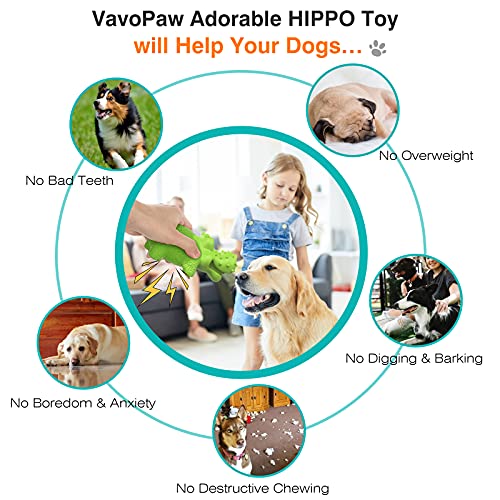 VavoPaw Juguete Hipopótamo Resistente Mordeduras para Perros, Cepillo Dientes Caucho Duradero Sonoro Limpieza Masticable Alimentador Fuga Juego Interractivo para Mascotas Medianos Grandes, Pasto Verde