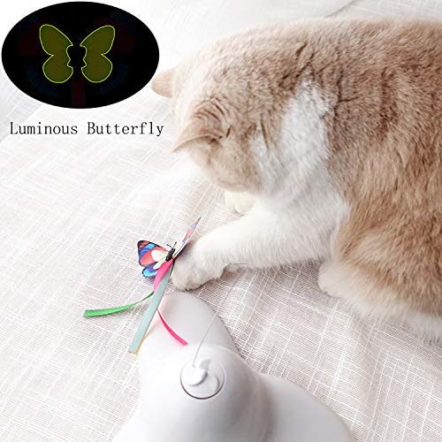 Vealind Juego Interactivo Interior Teaser Gato Juguete con Mariposa Giratoria Eléctrica 360 ° (Blanco)