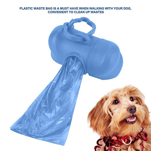 Venta loca Bolsas de basura de plástico, 20 rollos de bolsas de basura limpias con soporte de dispensador de bolsas con forma de hueso para perro mascota(Azul)