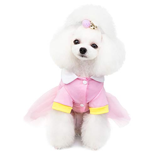 Vestido de Perro Falda de Perrito Falda de Tutú de Princesa Vestido de Lazo de Lujo de Encaje de Algodón Boda para Niña de Perro Pequeño (M,Rosado)