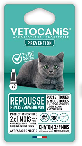 Vetocanis Antipulgas y antigarrapatas para Gatos con 2 pipetas como eficaz Repelente con 2 x 1 Mes de duración de protección.