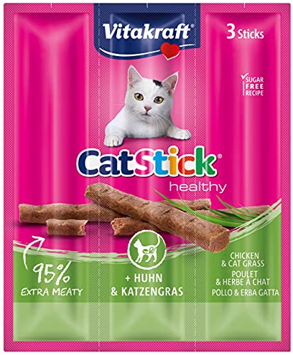 Vitakraft - Cat Stick Mini, Snack para Gatos, Barritas de Pollo con Hierba Gatera -envase 3 Sticks de 6 g, 18 g