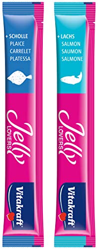 Vitakraft - Jelly Lovers, Snacks de Gelatina para Gatos, Variedad Salmón y Platija - 6 Unidades x 15 g