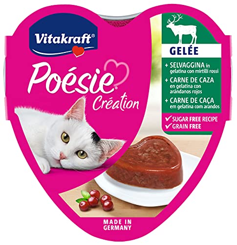 Vitakraft - Poésie Création Gelée, alimento húmedo para Gatos en gelatina, Variedad Carne de Caza, Arándanos Rojos- 85 g