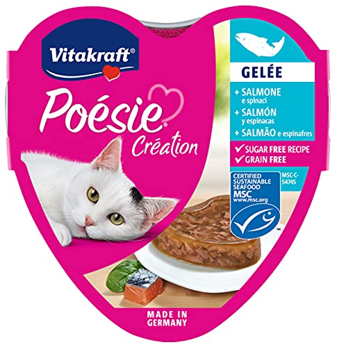 Vitakraft - Poésie Creation Gelée, alimento húmedo para Gatos en gelatina, Variedad Salmón y Espinacas - 85 g