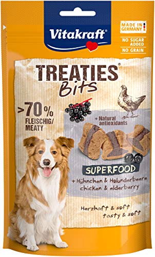 Vitakraft - Treaties bits Superfood, Snacks Horneados para Perros, Variedad Carne y Bayas de Saúco - 100 g