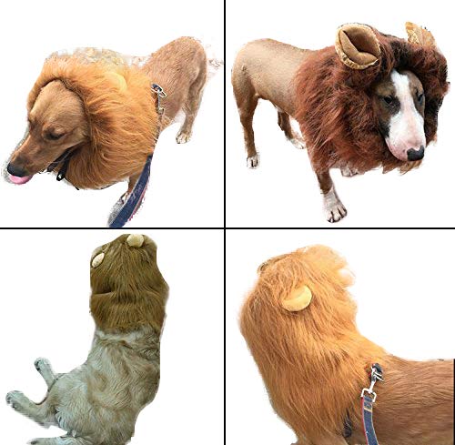 Vivifying León Mane peluca, ajustable mascota disfraz con orejas para perro (Marrón)