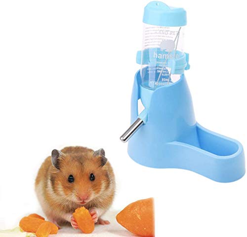 Voarge Botella de Bebida para Mascotas Base de contenedor de Alimentos, para Ratas, Cobayas, Hurones, Conejos, Pequeños Animales, 80ml(Azul)