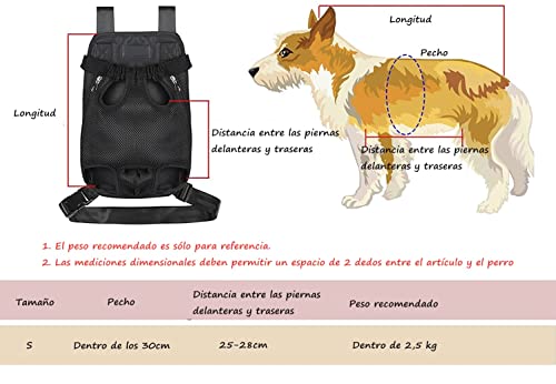 Voarge Mochila para Perro, Bolsa para Mascotas, Cabeza y Piernas Fuera Portátil Adjustable Viaje Bolsa Backpack Frontal Pack de Transporte para Mascota Perro Gato y Cachorros (S)