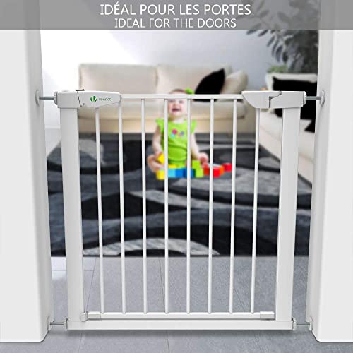 VOUNOT Puertas de Seguridad para Niños, 76-84 cm, Barrera Escalera para Bebé y Perros, Auto Close, Sin Taladrar, Blanco