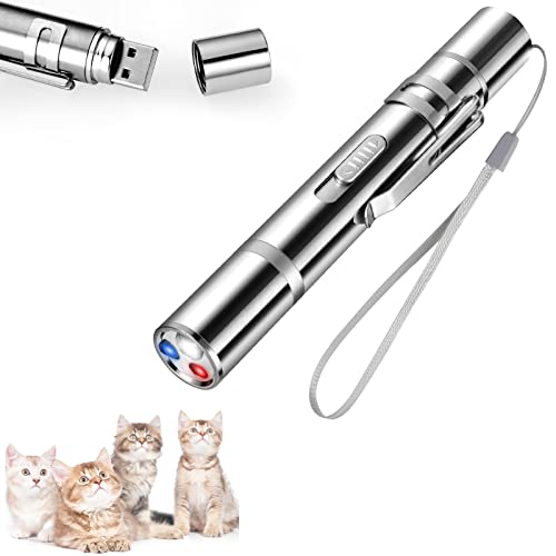 VSSHE Juguetes para Gatos Puntero LED, USB Recargable 7 en 1 Función LED Interactivos 5 Patrones Juguetes para Gato Perro Mini Linterna Herramienta de Entrenamiento para Gato Perro Hacer Ejercicio