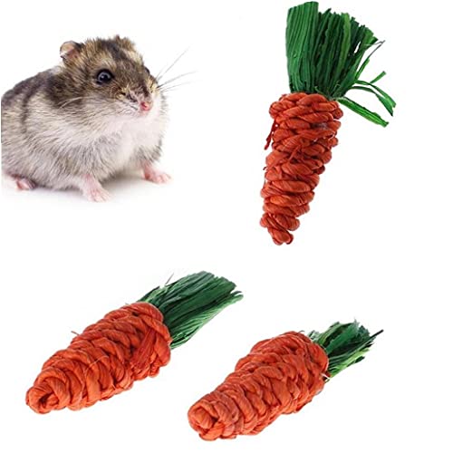 VusiElag 3 PCS Zanahoria en Forma de Conejo Chew Juguetes de algodón Cuerda de hámster Mordida de Juguete Pier Cerdo Toys Toys para Conejo Gatos Puppy Hamster Dientes Cuidado Saludable