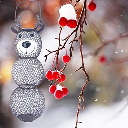 VVXXMO Alimentador de aves de alambre de acero,Alimentador colgante de balcón al aire libre,Adornos de forma de oso de muñeco de nieve de ciervo de hierro
