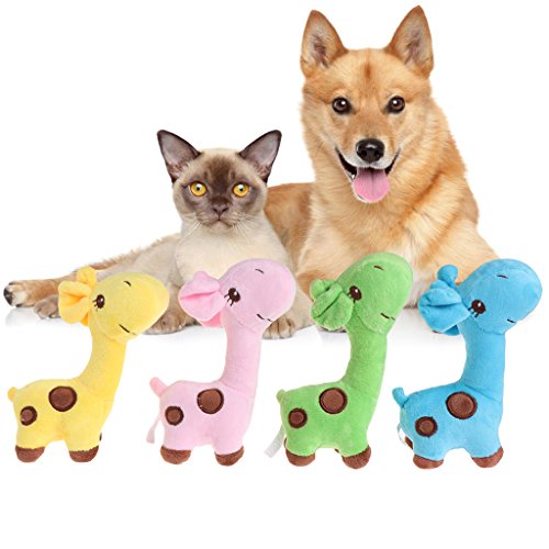 VVXXMO Juguete de peluche de 4 colores para mascotas, chirriante, lindo perro, cachorro, gatos, masticable suave, sonido divertido