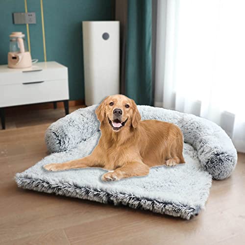 Waigg Kii Sofá cama de felpa suave para perro L/XL, colchón mullido y calmante para perro, cama redonda para perros grandes, medianos y pequeños, gato (XL, gris (cremallera))