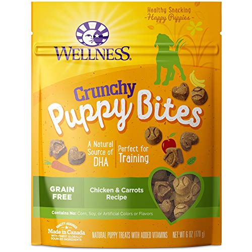 Wellness Natural Pet Food Grain-Free Crunchy Puppy Bites Pollo y Zanahorias Receta golosinas, 6 oz Bolsa (89016)