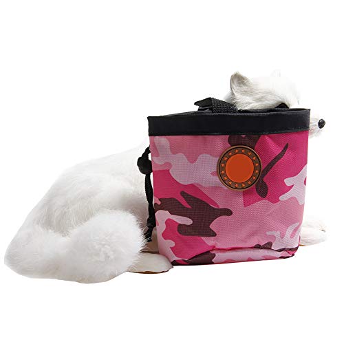 Whiie891203 Bolsa de almacenamiento para mascotas, perro o cachorro, para caminar, alimentos, aperitivos, entrenamiento, bolsa de almacenamiento para la cintura, color rosa