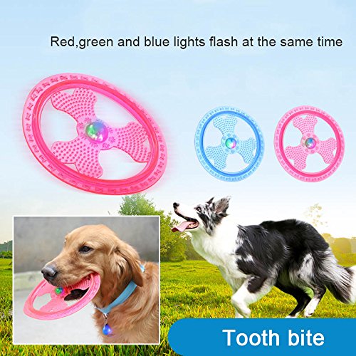 Wildlead Juguetes de perro para mascotas con luz LED brillante volando disco brillante intermitente juego de frisbee creativo juguete para cachorro