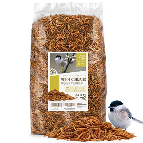 wildtier herz I Alimentación para Pájaros - Insectos Premium 2.5 litros I Gusanos de Harina Secos - Comida de Aves para Alimentos - Alimento para Aves