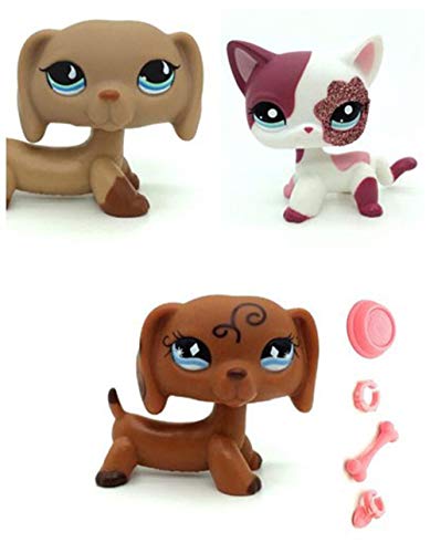 WooMax Pet Shop Toy LPSs Toy Lovely Dachshund Dog + Pink Sparkle Cat + Diamond Eyes Dachshund Dog con 4 Piezas de Repuesto Green Eyes Dog LPSs para ni?os ni?as Regalo para ni?os