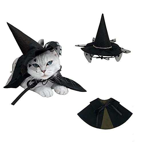 WQSMSZ Ropa para Mascotas Perro Gato Halloween Disfraz Sombrero De Mago Superman Capa para Mascotas Perro Gato Gato Sombrero para Vestirse Suministros para Mascotas Negro 3 Tamaños