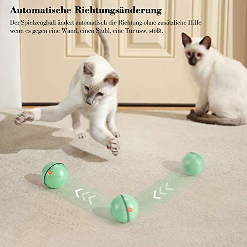 WWVVPET Bola de Gato,Juguete Gato Interactivo para Mascotas,Carga USB Juguetes para Gatos Pelotas,Giratoria Automática de 360 Grados,para Ejercicio Animal Doméstico (Verde)