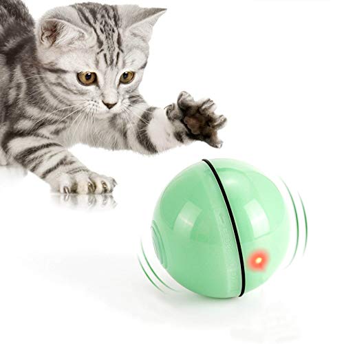 WWVVPET Bola de Gato,Juguete Gato Interactivo para Mascotas,Carga USB Juguetes para Gatos Pelotas,Giratoria Automática de 360 Grados,para Ejercicio Animal Doméstico (Verde)