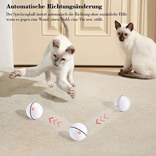 WWVVPET Bola de Gato,Juguete Gato Interactivo para Mascotas,Carga USB Juguetes para Gatos Pelotas,Giratoria Automática de 360 Grados,para Ejercicio Animal Doméstico (Blanco)