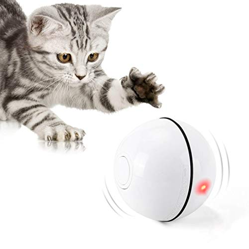 WWVVPET Bola de Gato,Juguete Gato Interactivo para Mascotas,Carga USB Juguetes para Gatos Pelotas,Giratoria Automática de 360 Grados,para Ejercicio Animal Doméstico (Blanco)