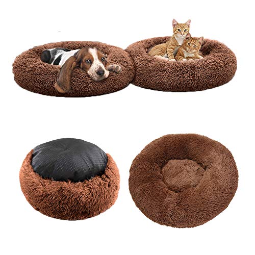 XGWML Cama para Mascotas con Forma de rosquilla de Felpa, sofá para Perros cálido Estilo Nido Circular para Gatos y Perros, Cama con cojín para Gatos (50cm,marrón)