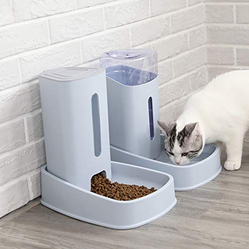 XIAPIA Dispensador Nuevo de Comida Agua para Mascotas, Comedero Automático para Perros/Gatos, Bebedero Automático con Filtro, Set de Iniciación para Cachorros Gatitos, 3.8L x 2