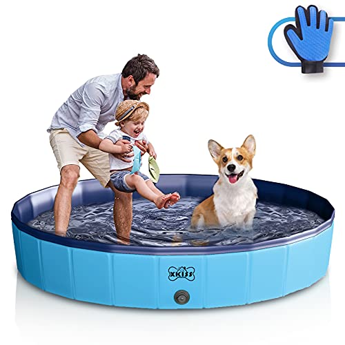 XKISS Piscina para perros plegable, bañera portátil para exteriores de PVC, adecuada para perros infantiles y otros animales