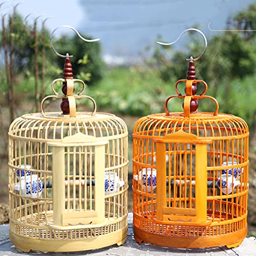 XQWERJ Bird Cage Pet Parrot Large Bamboo Parrot Bird Cage Handmade Canary Cage Hanging Canary Birdcage Double Door Design Birdcage (Orange(A) 33 * 47cm)